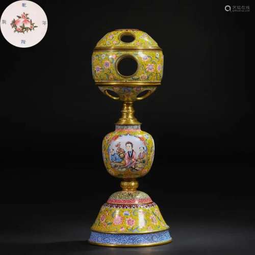 CHINESE ENAMEL FLOWER INCENSE CAGE