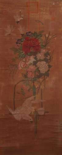 CHINESE SCROLL PAINTING OF BIRD AND FLOWER SIGNED BY