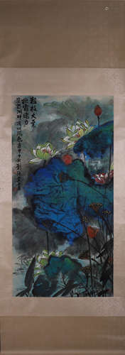 A Chinese lotus painting, Liu Haisu mark