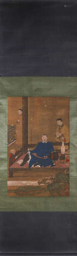 A Chinese figure silk scroll painting, Gao Zhiding mark