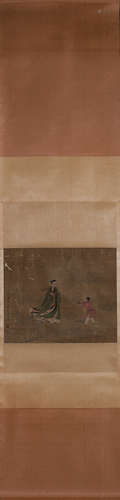 A Chinese figure silk scroll painting, Zhao Mengfu mark