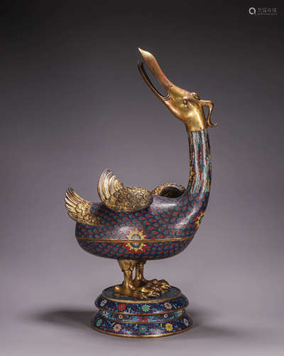 A gilding cloisonne duck incense burner