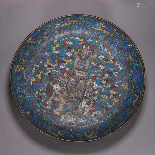 An elephant patterned cloisonne plate