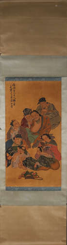 A Chinese figure silk scroll painting, Huang Shanshou mark