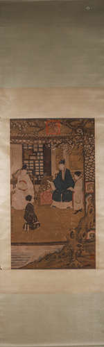 A Chinese figure silk scroll painting, Gu Jianlong mark