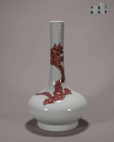 An underglaze red dragon porcelain vase