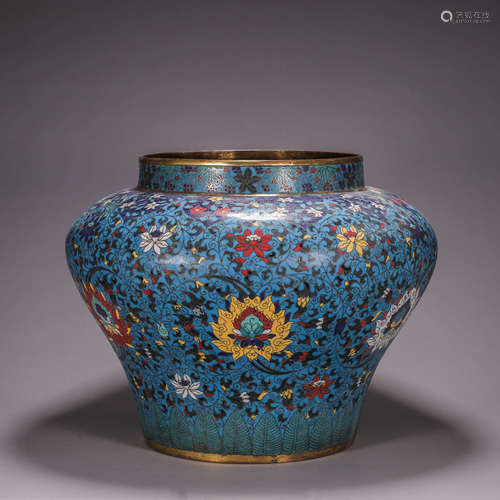 A flower patterned cloisonne jar