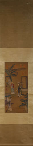 A Chinese figure silk scroll painting, Tangyin mark