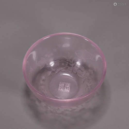 A lotus and fish glass bowl