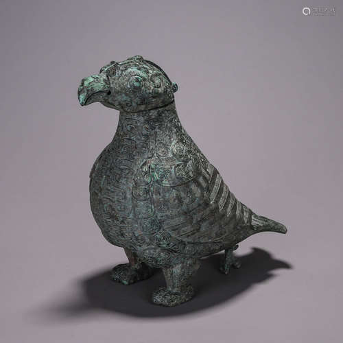 A bronze phoenix bird shaped zun