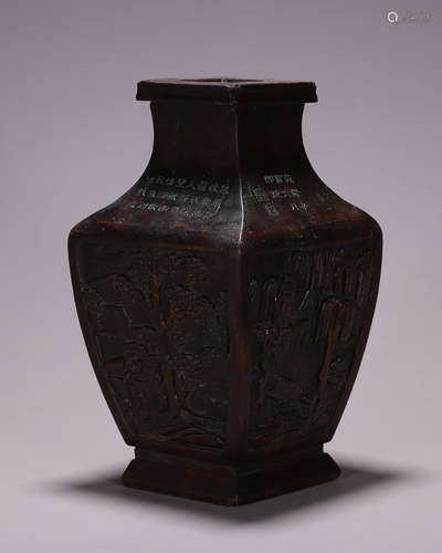 A landscape and figure aloeswood vase