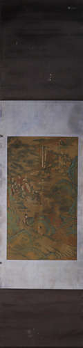 A Chinese figure silk scroll painting, Wang Zhenpeng mark