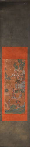 A Chinese figure silk scroll painting, Liu Songnian mark