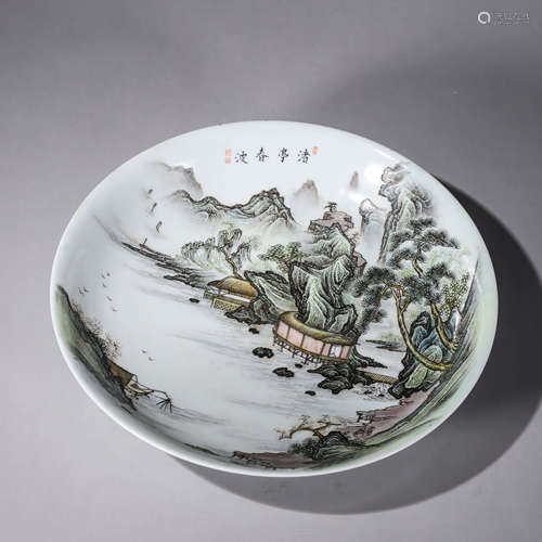 An ink colored landscape porcelain plate