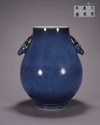 A Jun kiln porcelain double-eared zun