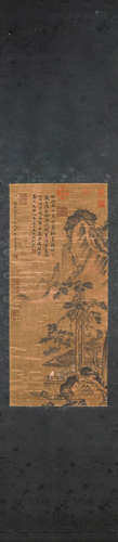 A Chinese landscape silk scroll painting, Fankuan mark