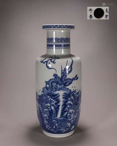 A blue and white sea beast porcelain vase