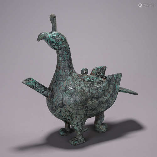 A bronze phoenix bird shaped zun