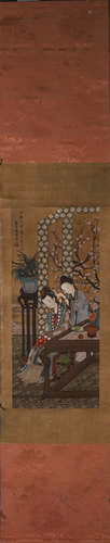 A Chinese figure silk scroll painting, Tangyin mark