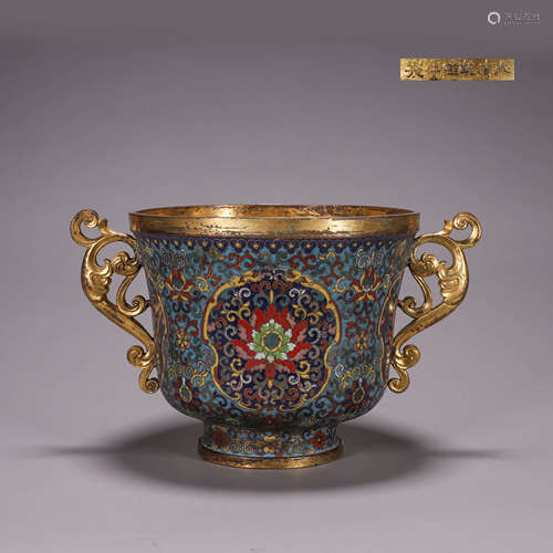 A flower patterned cloisonne censer with phoenix-shaped ears