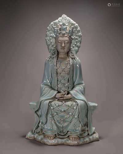 A Longquan kiln celadon glazed porcelain Guanyin statue