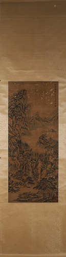 A Chinese landscape silk scroll painting, Dong Bangda mark