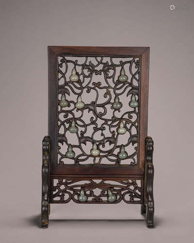 A rosewood Hetian jade-inlaid screen