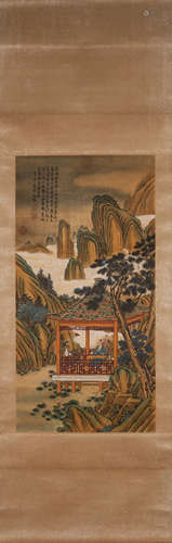 A Chinese figure silk scroll painting, Lang Shining mark