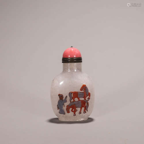 A horse patterned agate snuff bottle