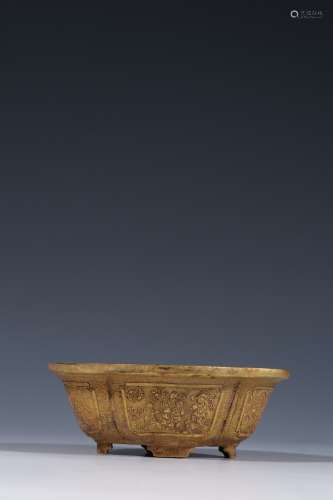 舊藏 銅鎏金百子圖海棠杯