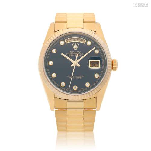 Reference 18038 Day-Date, A yellow gold and diamond-set auto...