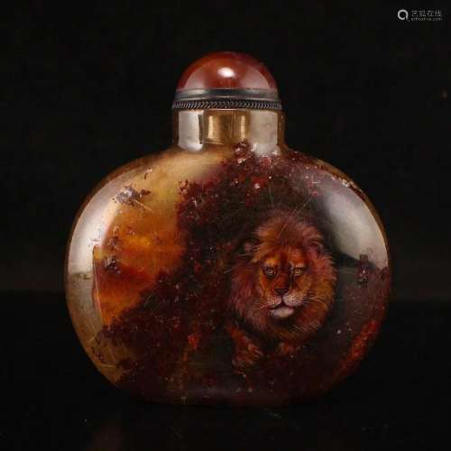 Superb Qing Dy Crystal Inside Painting Lion & Monkey Snu...