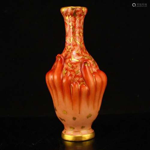 Gilt Gold Iron Red Glaze Chayote Porcelain Vase