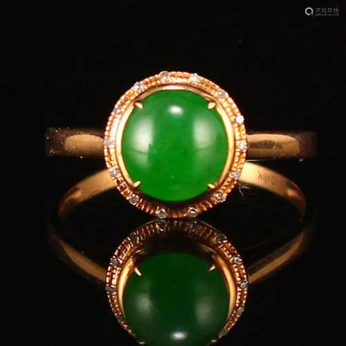 18k Gold Inlay Natural Jadeite & Diamond Ring