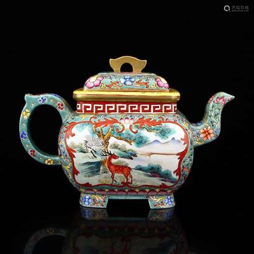 Superb Chinese Gilt Gold Enamel Zisha Clay Big Teapot