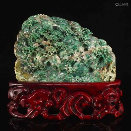 Chinese Natural Dushan Jade Mountain Village Scene Statue