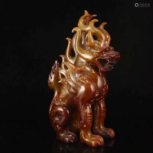 Vintage Chinese Hetian Jade Fortune Beast Statue