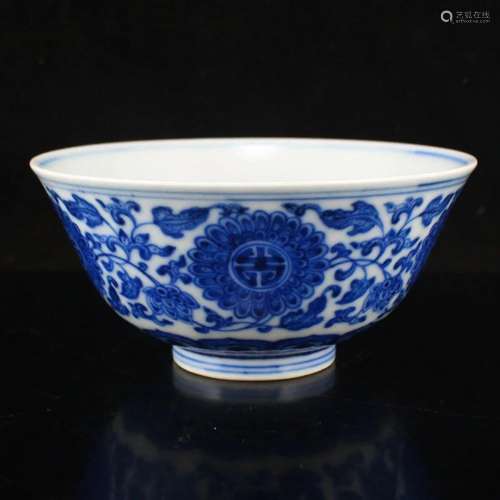 Chinese Blue And White Porcelain Bowl w Qianlong Mark