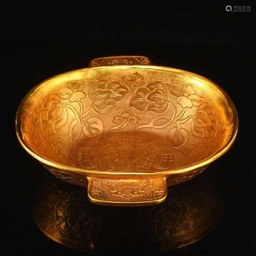 Gilt Gold Red Copper Flower Bird Design Double Ears Plate