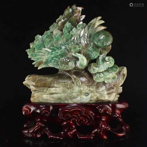 Chinese Natural Dushan Jade Phoenix Statue