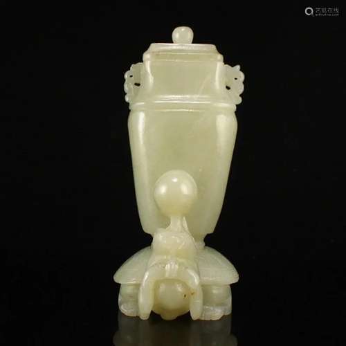 Vintage Chinese Hetian Jade Dragon Turtle Vase