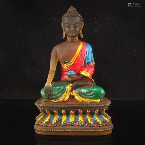 Vintage Gilt Gold Peking Glass Medicine Buddha Statue