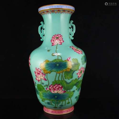 Gilt Edge Famille Rose Lotus Lotus Leaf Porcelain Vase