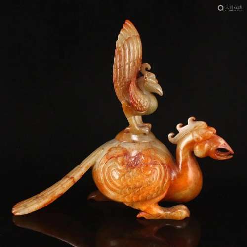 Vintage Chinese Hetian Jade Divine Bird Burner w Lid