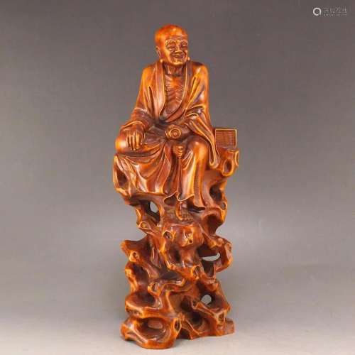 Chinese Boxwood Wood Carved Buddhism Arhat Statue