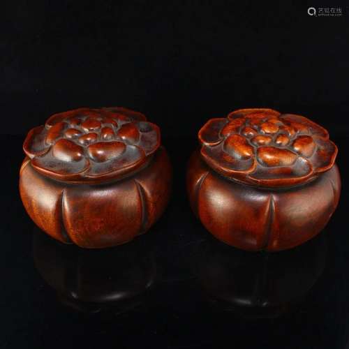 A Pair Vintage Chinese Zitan Wood Weiqi Pots