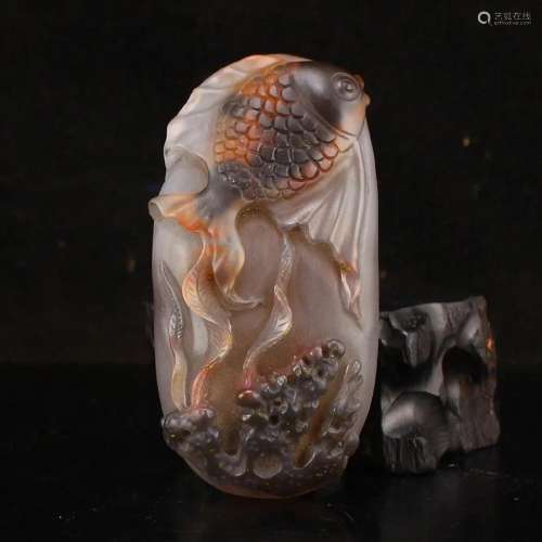 Chinese Agate Low Relief Tropical Fish Pendant