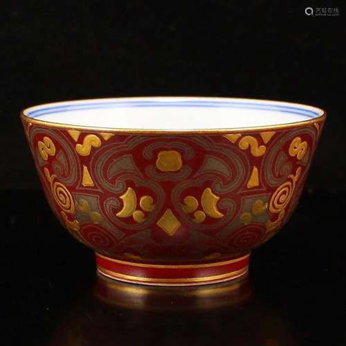 Chinese Gilt Gold Red Glaze Porcelain Teabowl