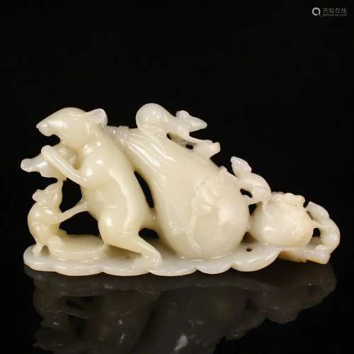 Superb Chinese Qing Hetian Jade Fortune Mouse & Money Ba...