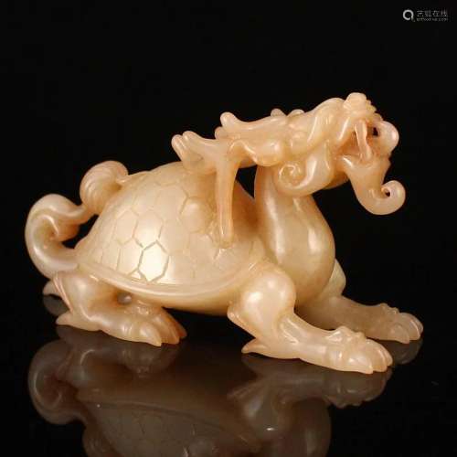 Superb Vintage Chinese Hetian Jade Dragon Turtle Statue